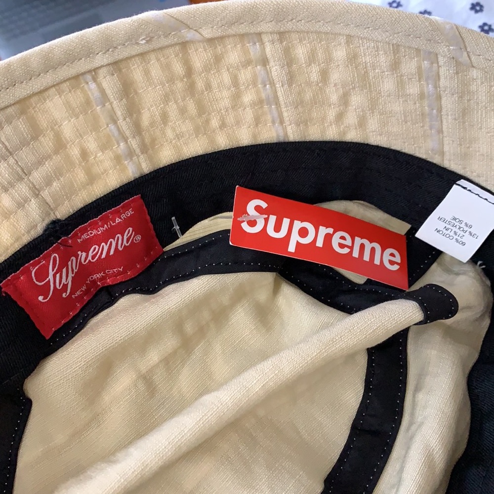 ✔️SOLD Supreme Jacquard Linen Crusher hat in tan! M/L - Picture 5 of 6
